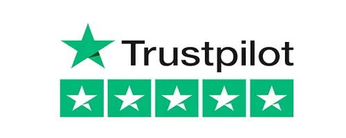 Trustpilot logo with a star rating of five stars.